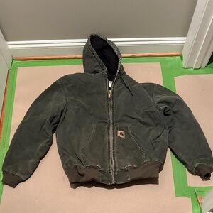 Vintage 90s Carhartt J68 MOS Moss Green Canvas Hooded Work Wear Jacket Size XL